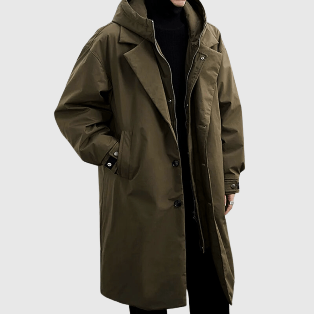 Wearclo | Men's Trench Coat with Detachable Hood