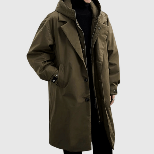 Wearclo | Men's Trench Coat with Detachable Hood