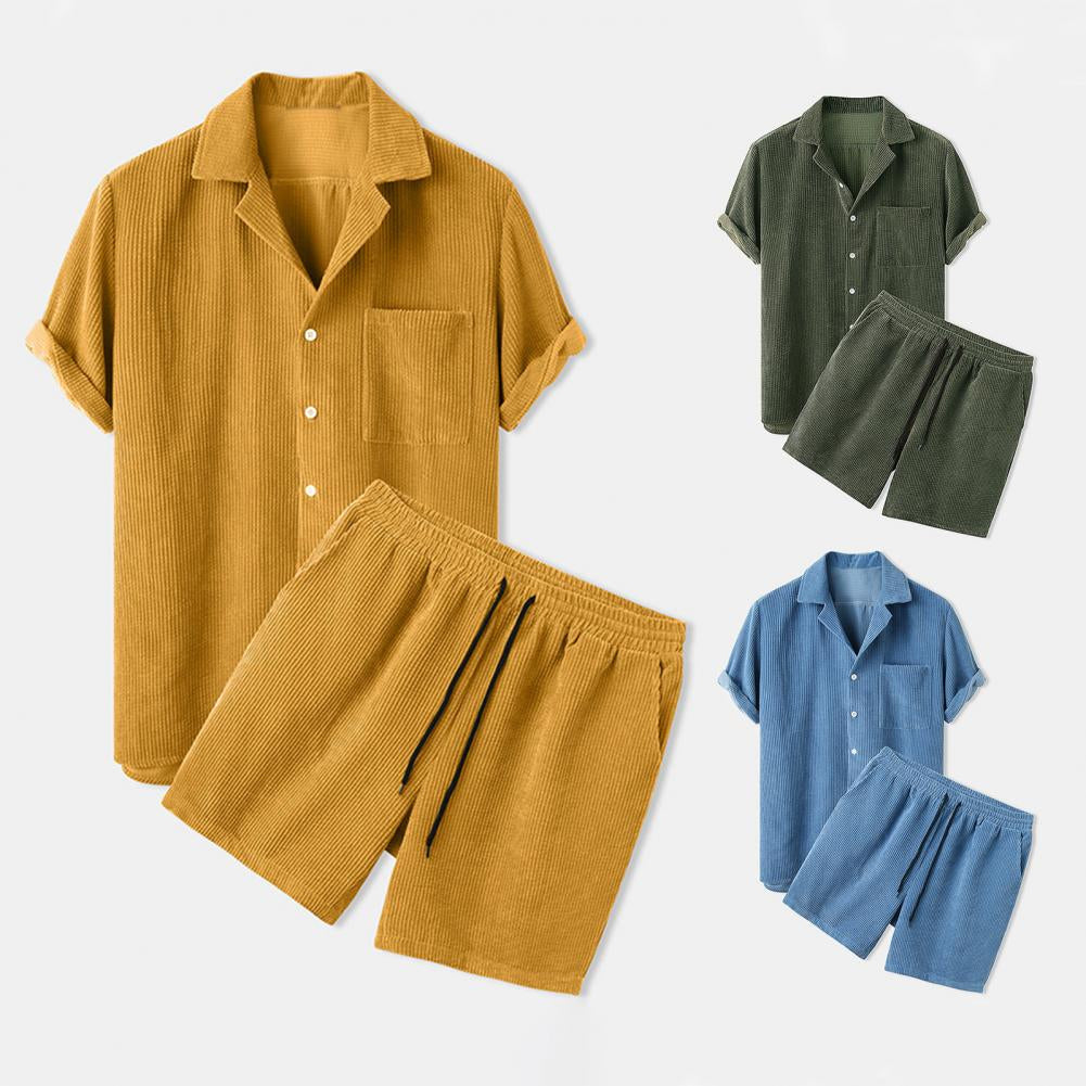 Wearclo | Men's Zip Polo Shirt & Shorts Set Textured