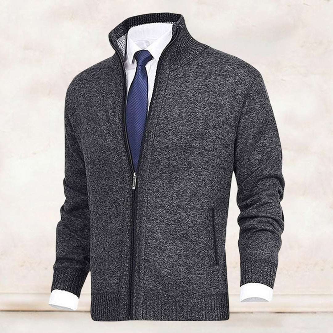 Wearclo | Men's Zip-Up Knitted Cardigan with Stand Collar