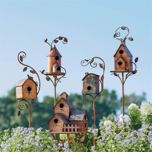 Wearclo | Metal Art Birdhouse on Garden Stake - FeatherNest
