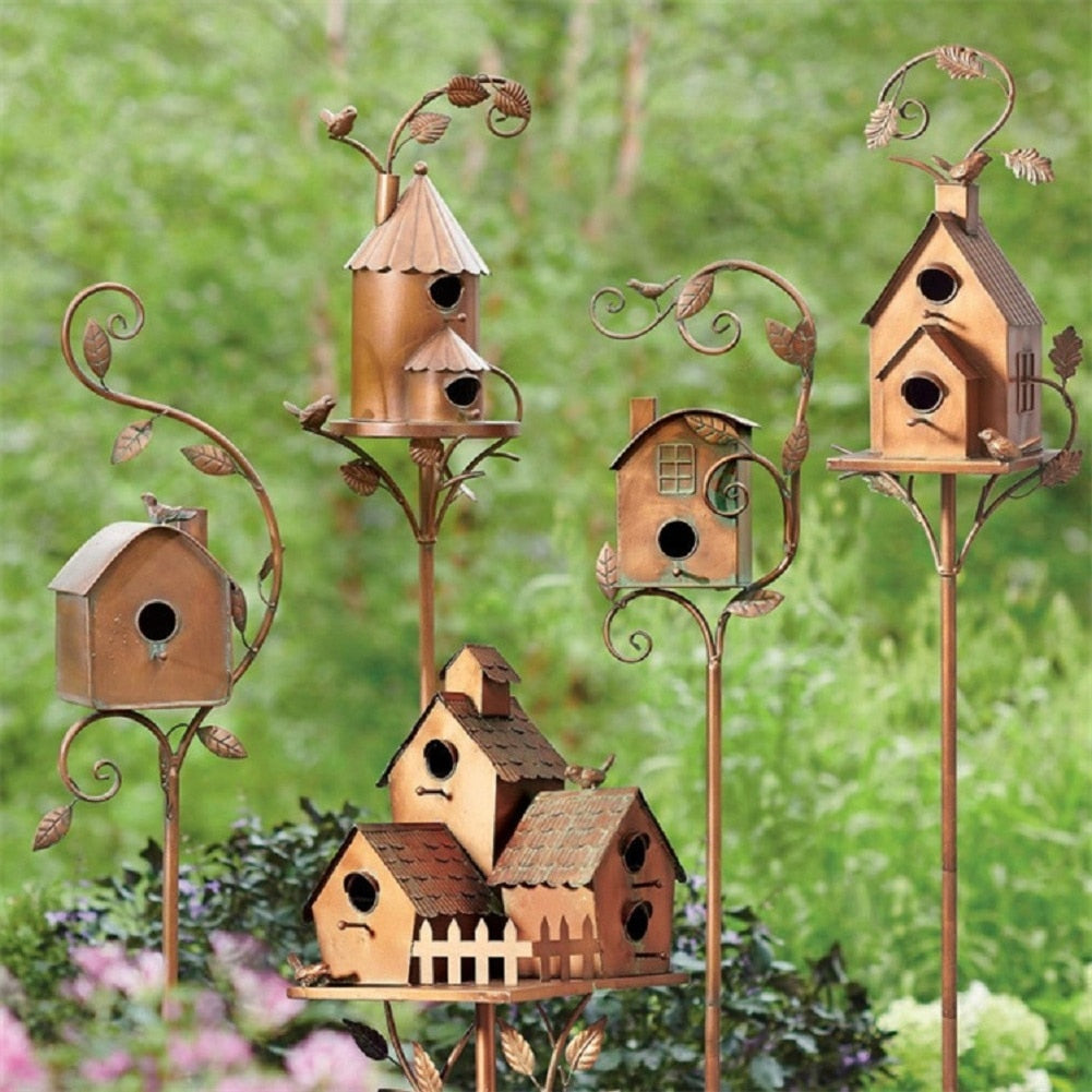 Wearclo | Metal Art Birdhouse on Garden Stake - FeatherNest