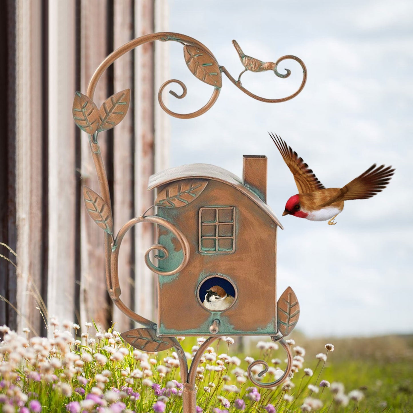 Wearclo | Metal Art Birdhouse on Garden Stake - FeatherNest