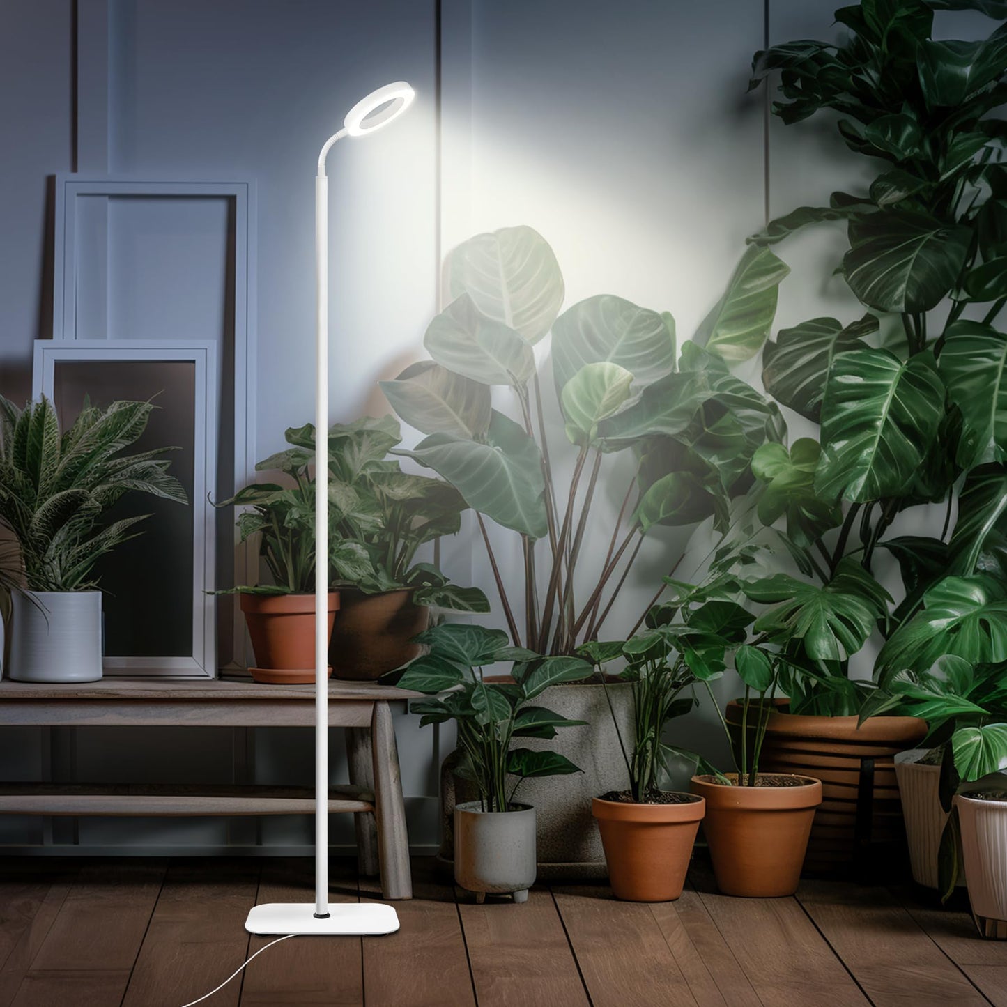 Wearclo | Mistyjungle Growth Light For Indoor Plants, Floor Full Spectrum Plant Light With Stand, Large Grow Lights With Automatic Timer, 60 Inches Height Adjustable, 10 Level Dimmable, White Halo LED Grow Lamp