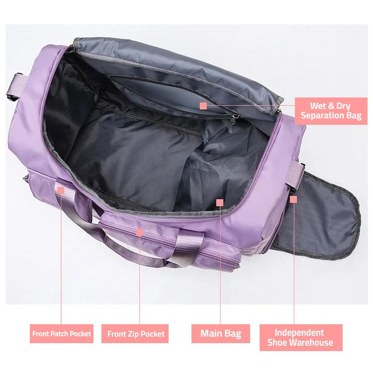 Wearclo | Multi-Pocket Travel Bag, Sports and Gym Duffle with Separate Shoe Compartment