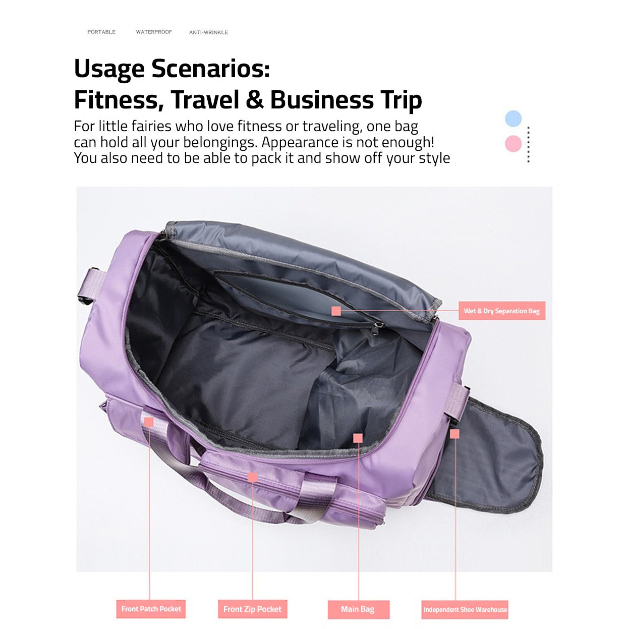 Wearclo | Multi-Pocket Travel Bag, Sports and Gym Duffle with Separate Shoe Compartment