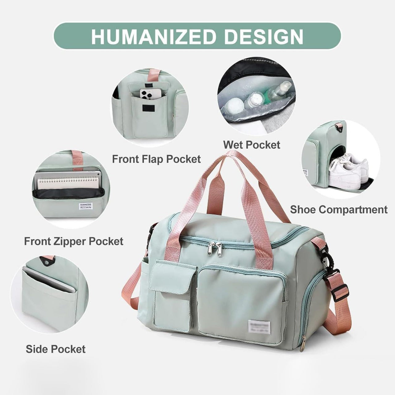 Wearclo | Multi-Pocket Travel Bag, Sports and Gym Duffle with Separate Shoe Compartment