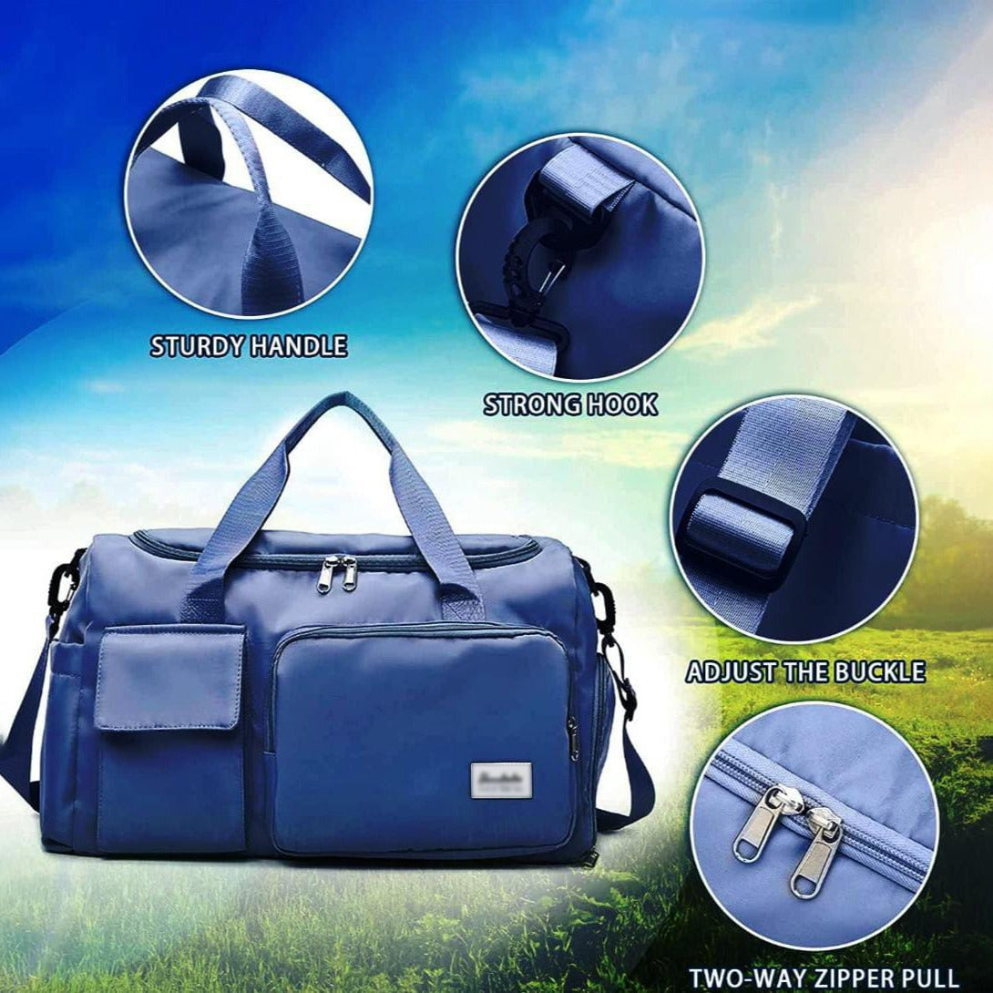 Wearclo | Multi-Pocket Travel Bag, Sports and Gym Duffle with Separate Shoe Compartment