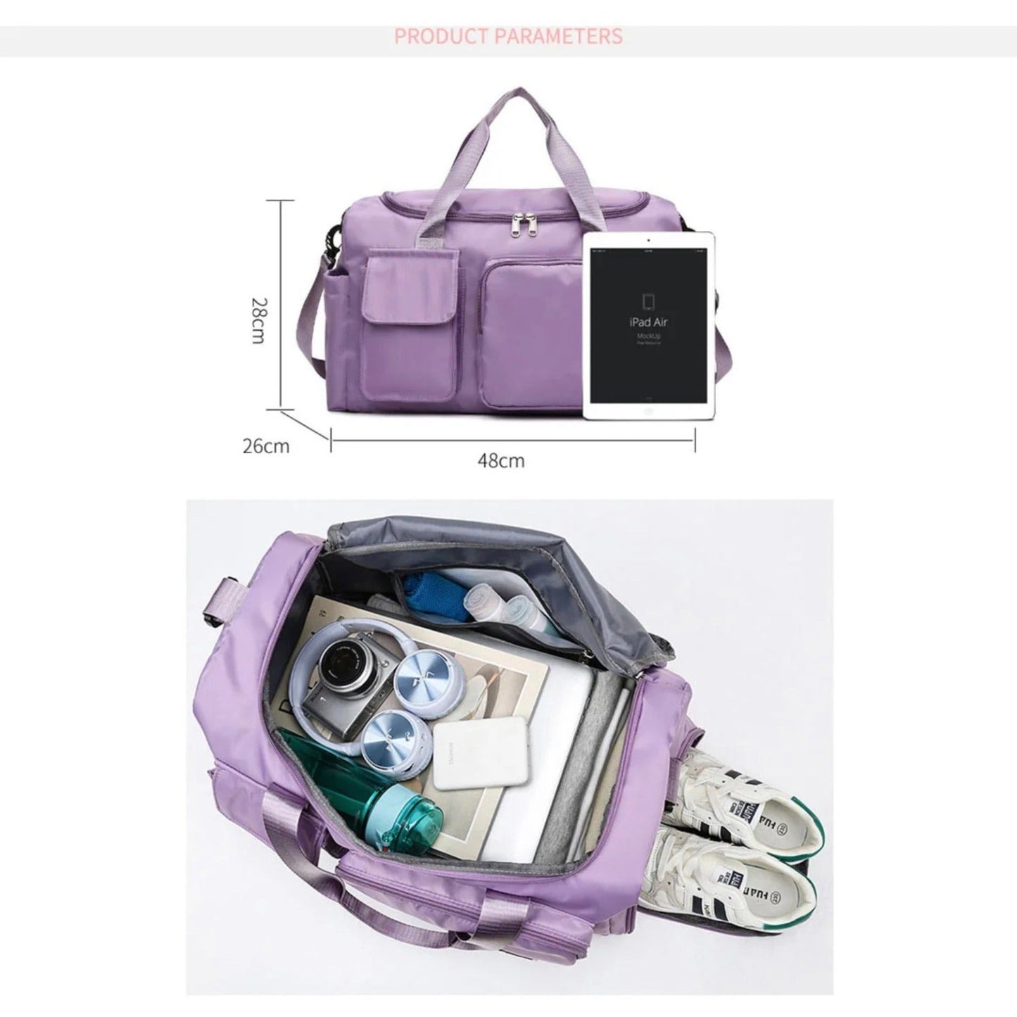 Wearclo | Multi-Pocket Travel Bag, Sports and Gym Duffle with Separate Shoe Compartment