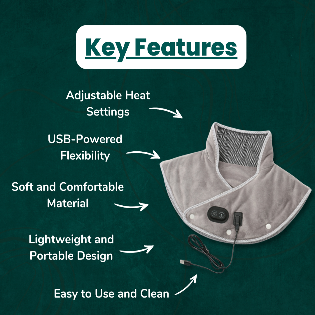 Wearclo | Neck Warmer & Massage Device | Neck and Shoulder Heat for Muscle Relaxation | Adjustable Settings for Stress Reduction | Targeted Neck Pain and Relaxation