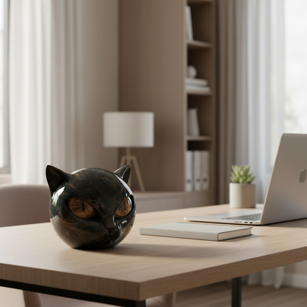 Wearclo | NoirCat Sculpture – Black Cat Head with Hypnotic Eyes