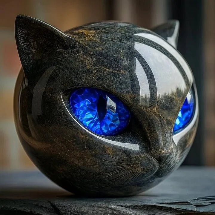 Wearclo | NoirCat Sculpture – Black Cat Head with Hypnotic Eyes