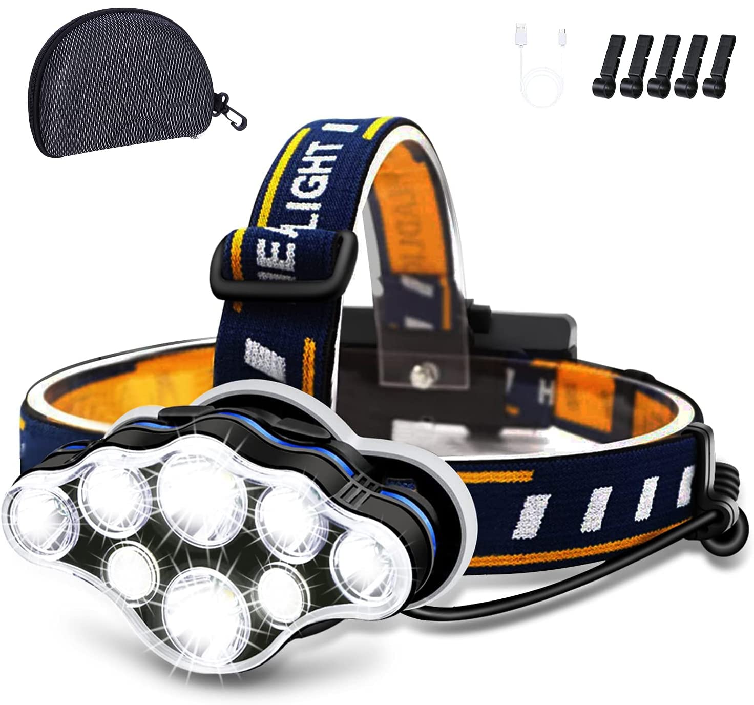 Wearclo | Ochter 18000 Lumen Rechargeable Headlamp, 8 Modes, Waterproof, USB, Red & White Light