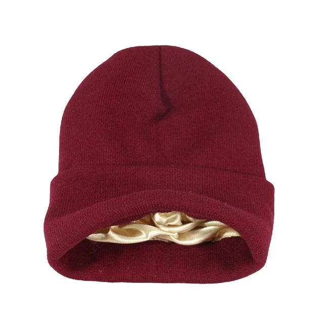 Wearclo | Satin Lined Knit Beanie - Winter Warmth & Hair Protection