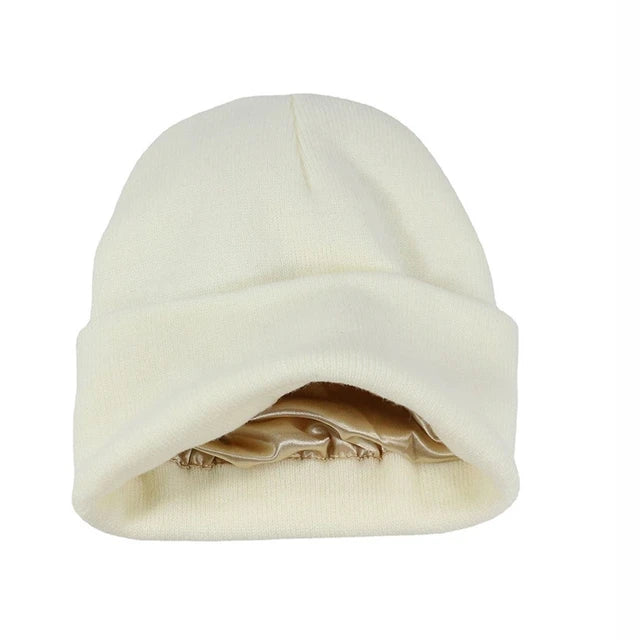 Wearclo | Satin Lined Knit Beanie - Winter Warmth & Hair Protection