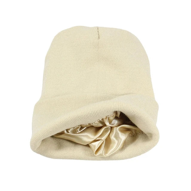 Wearclo | Satin Lined Knit Beanie - Winter Warmth & Hair Protection