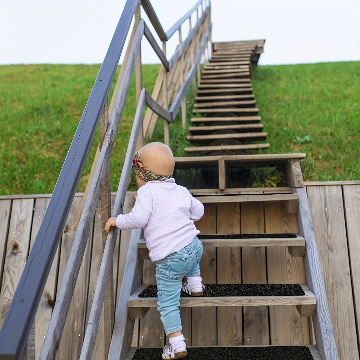 Wearclo | Slip-Resistant Stair Treads 10-pack – 6"x24", 80-Grit, Weather-Resistant
