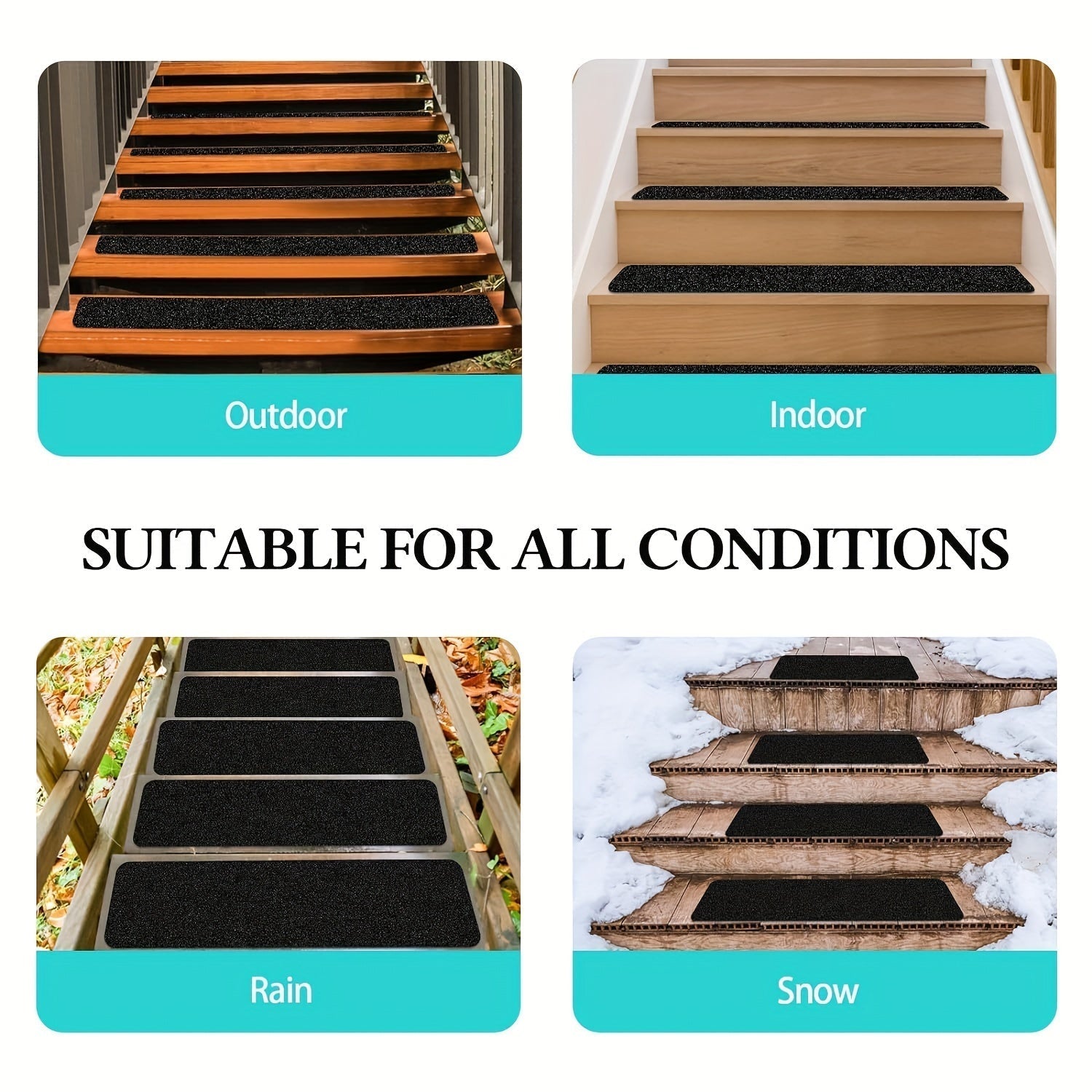 Wearclo | Slip-Resistant Stair Treads 10-pack – 6"x24", 80-Grit, Weather-Resistant