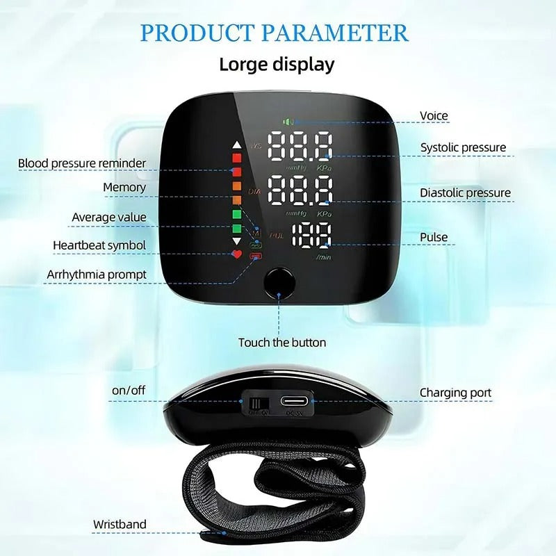 Wearclo | Smart Wrist Blood Pressure Monitor – Electronic Portable Sphygmomanometer with Voice Alerts