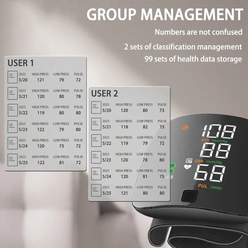 Wearclo | Smart Wrist Blood Pressure Monitor – Electronic Portable Sphygmomanometer with Voice Alerts