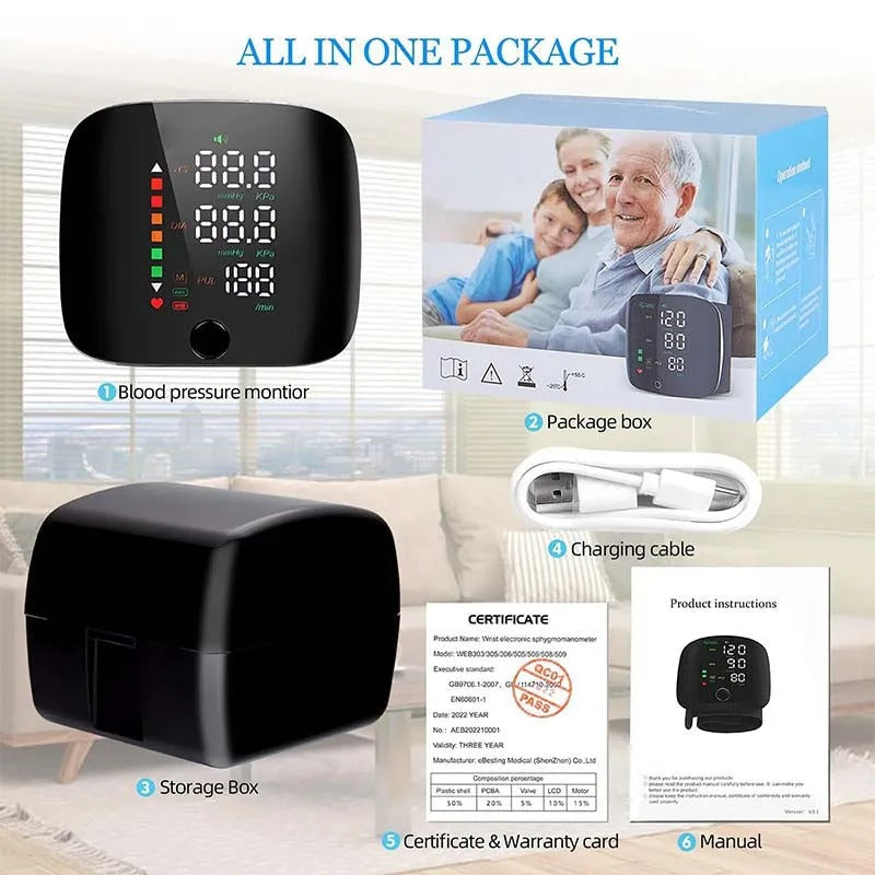 Wearclo | Smart Wrist Blood Pressure Monitor – Electronic Portable Sphygmomanometer with Voice Alerts