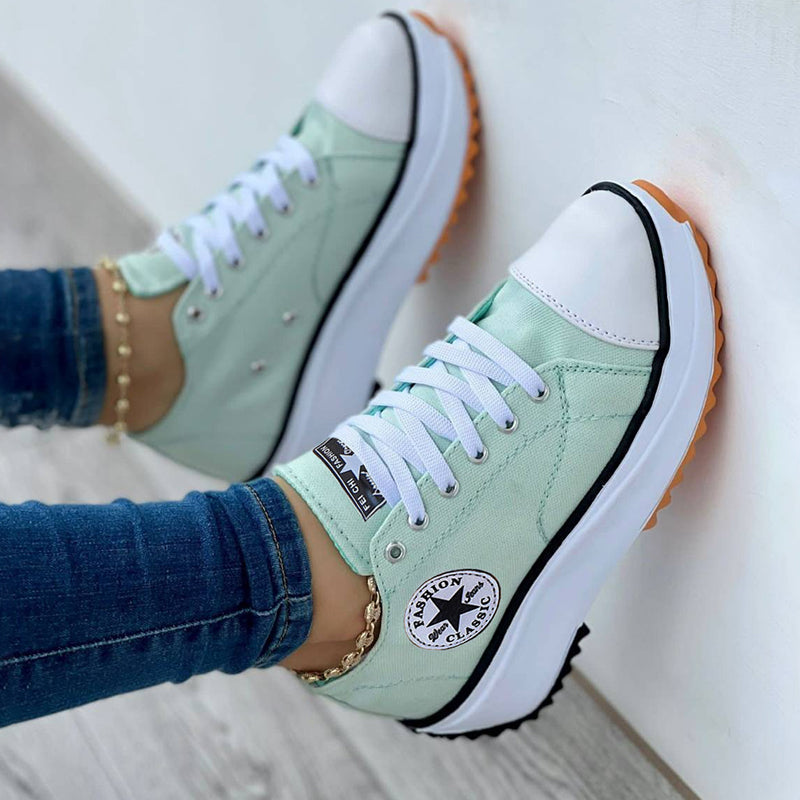 Wearclo Sneaker Women Thick Sole Lacing