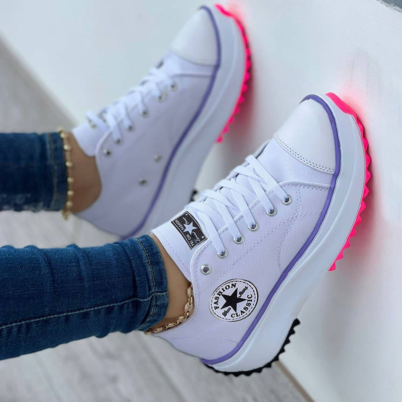 Wearclo Sneaker Women Thick Sole Lacing