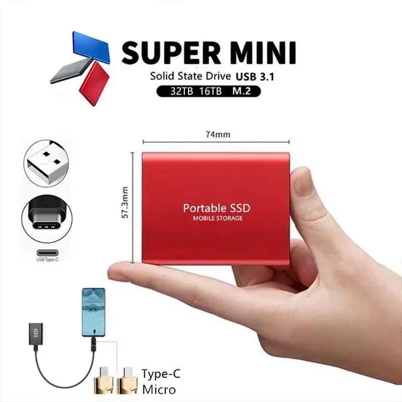 Wearclo | SSD External Hard Disk Hard Drive SSD 1 2 4 8 12 16 32 64 TB External