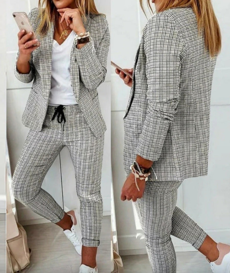 Wearclo Suit Set Modern Two-Piece with Wide Pants Tailored Blazer Jacket