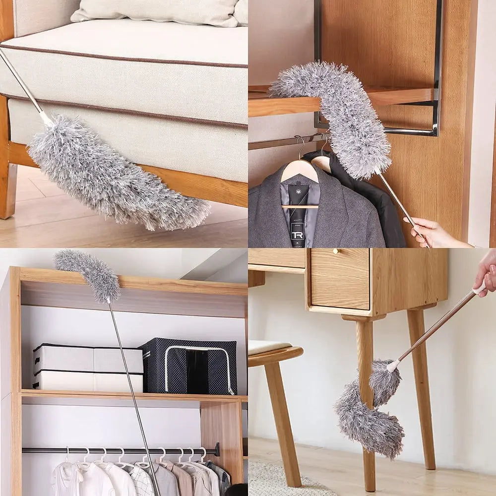 Wearclo | Telescopic dust duster with extra long microfiber head (Free 3 replacement cleaning heads)