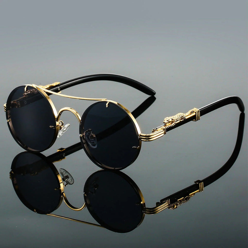 Wearclo | Unisex Round Double Bridge Sunglasses with Leopard Detail