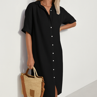 Wearclo | Women's Breathable Linen Button-Down Shirt Dress
