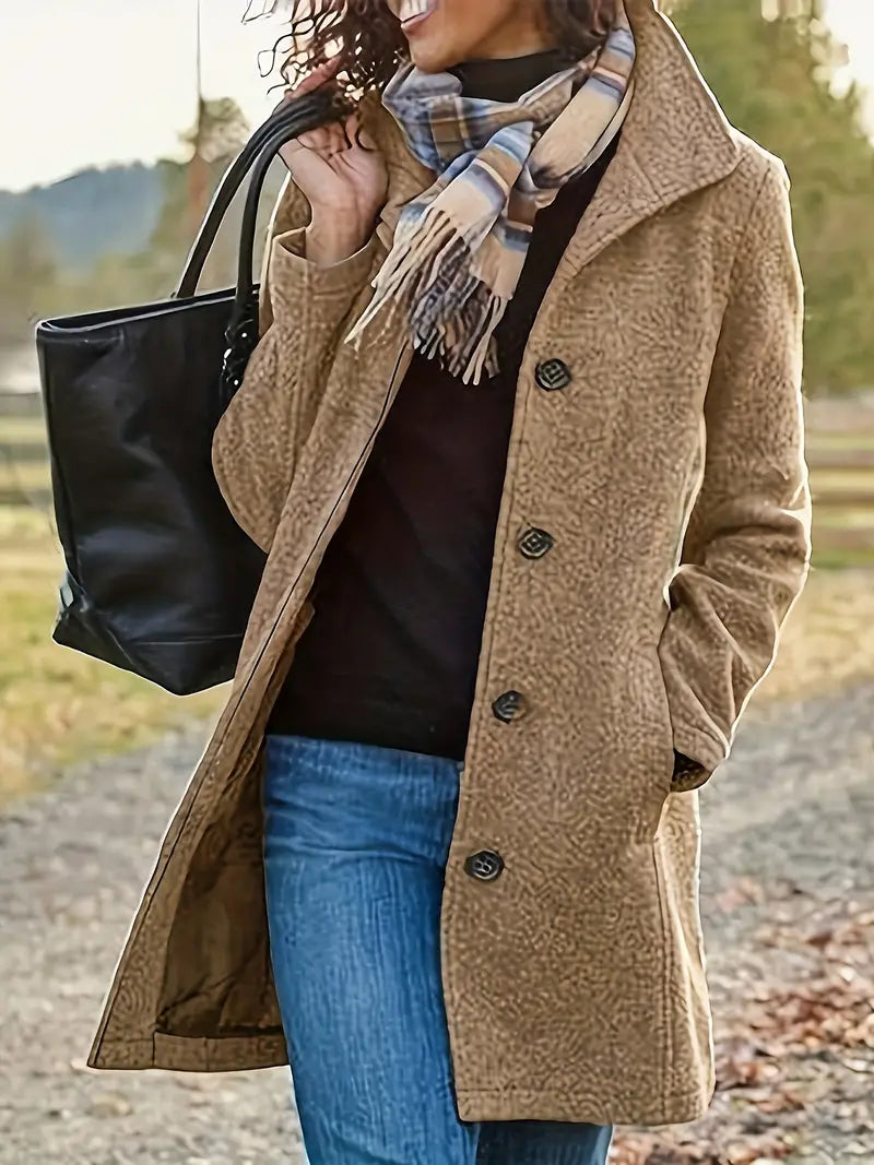 Wearclo | Women's Button-Front Lapel Collar Coat
