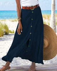 Button-Front A-Line Skirt - Women's Midi Length