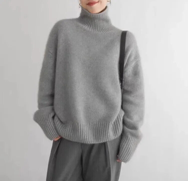 Wearclo | Women's Cashmere Turtleneck Sweater Ribbed Cuffs