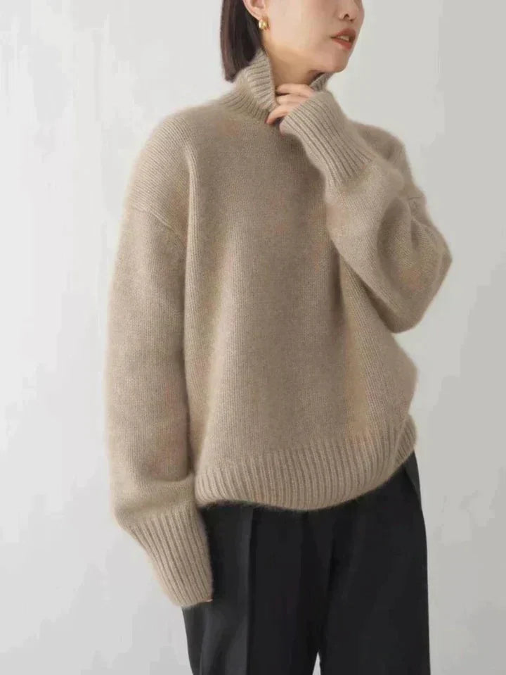 Wearclo | Women's Cashmere Turtleneck Sweater Ribbed Cuffs