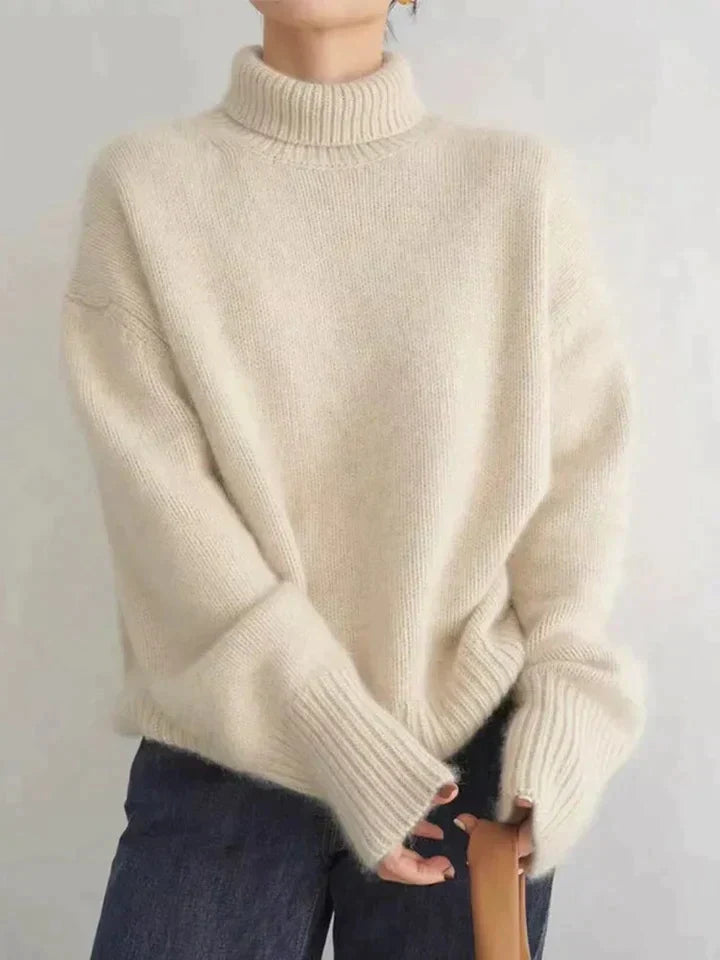 Wearclo | Women's Cashmere Turtleneck Sweater Ribbed Cuffs
