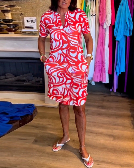 Wearclo | Women's Casual V-Neck Shift Dress with Abstract Print