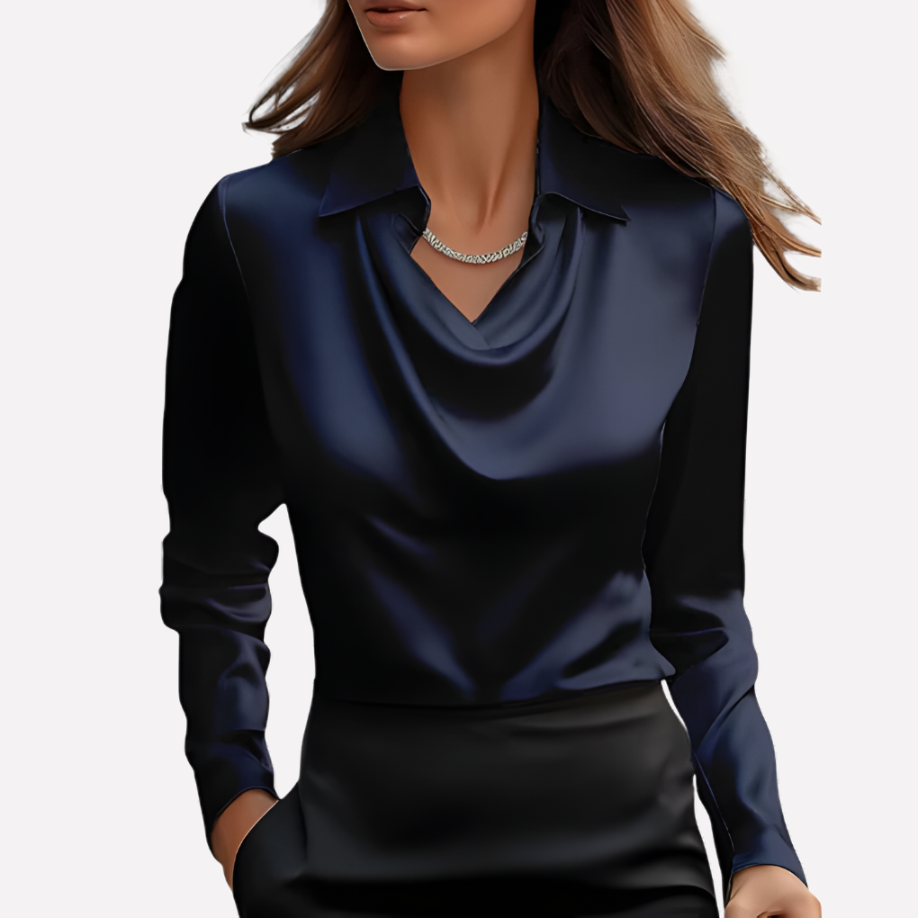 Wearclo | Women's Cowl Neck Blouse Long Sleeve