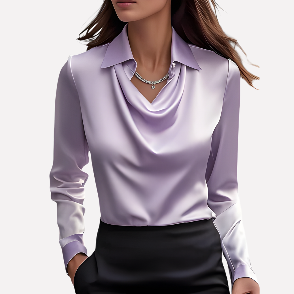 Wearclo | Women's Cowl Neck Blouse Long Sleeve