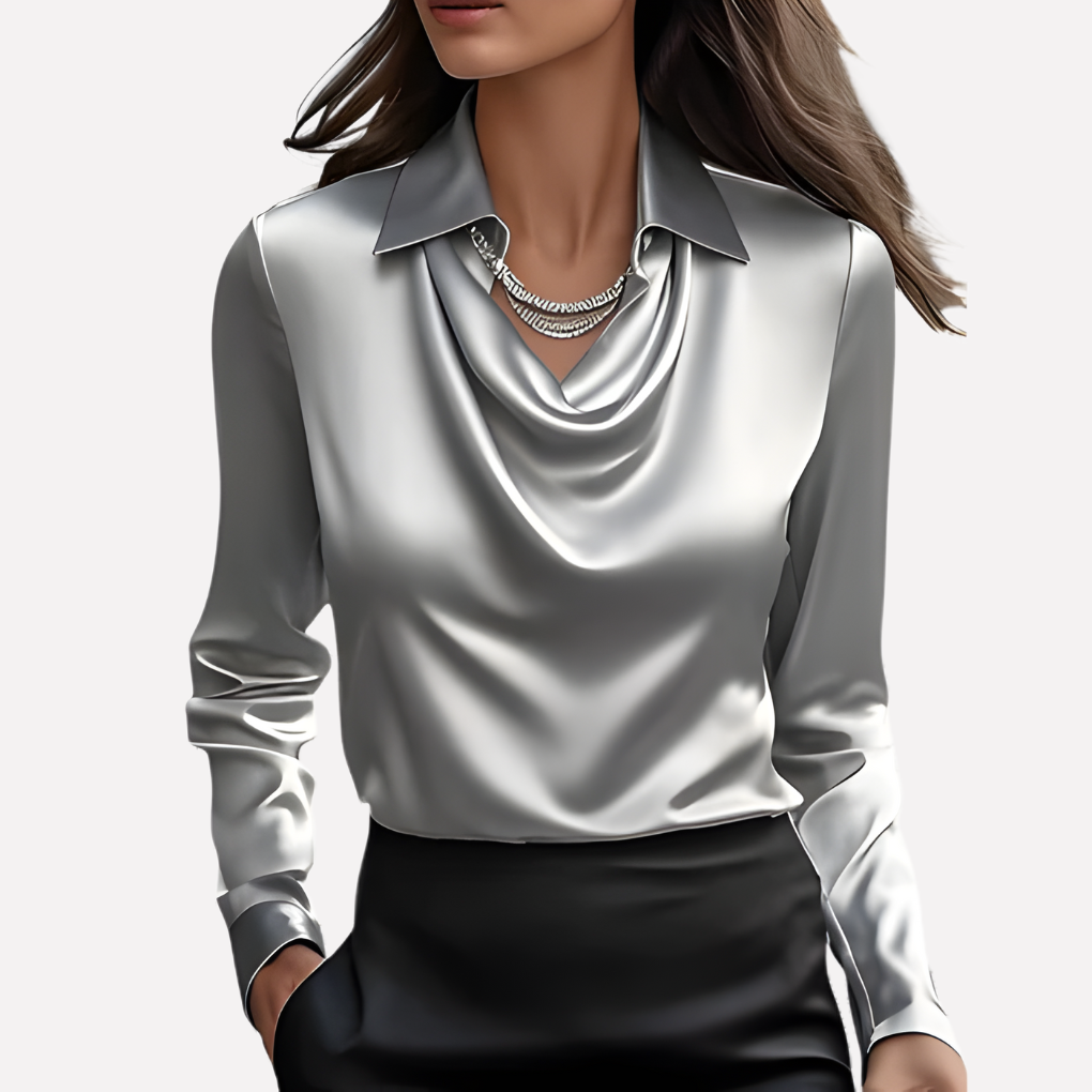Wearclo | Women's Cowl Neck Blouse Long Sleeve
