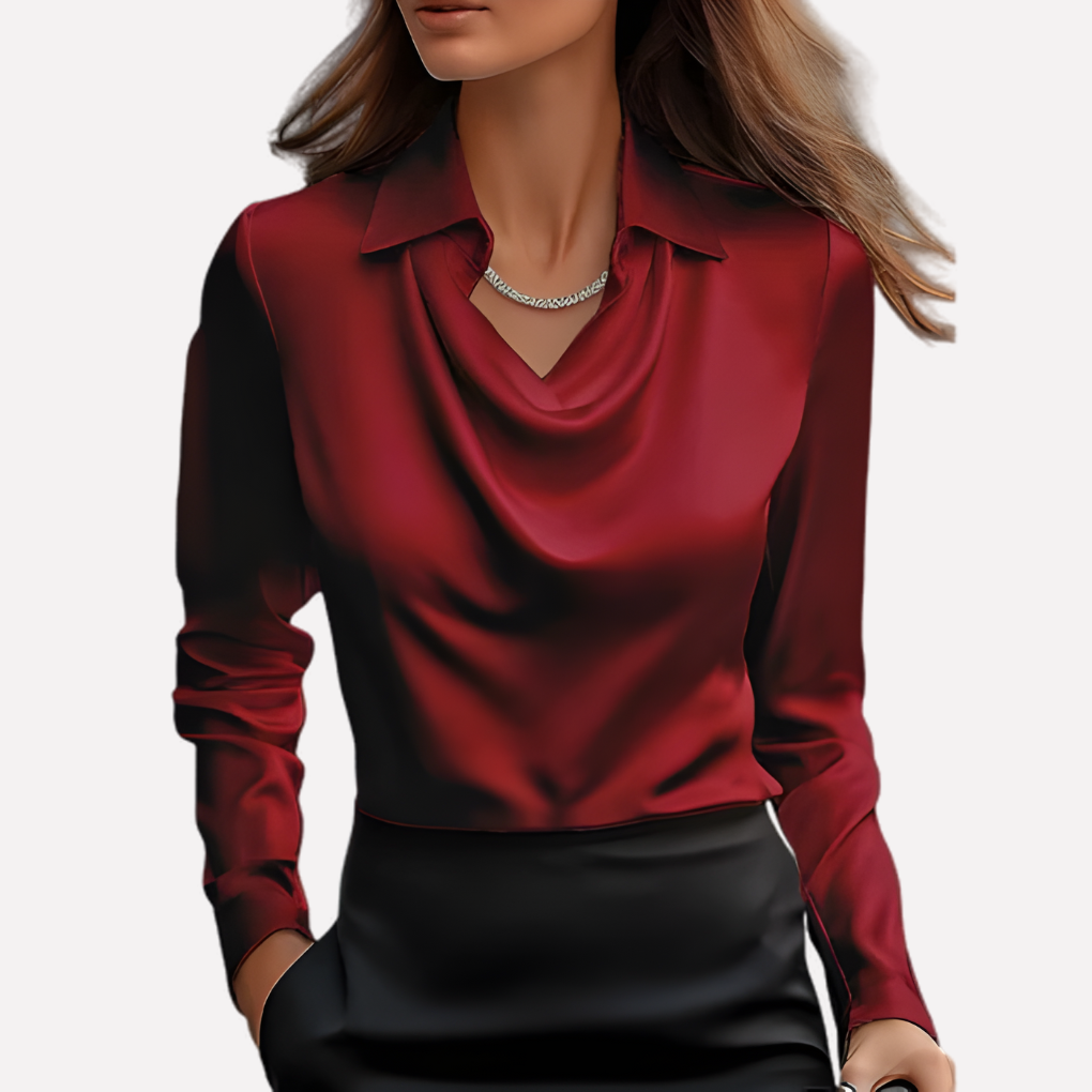 Wearclo | Women's Cowl Neck Blouse Long Sleeve