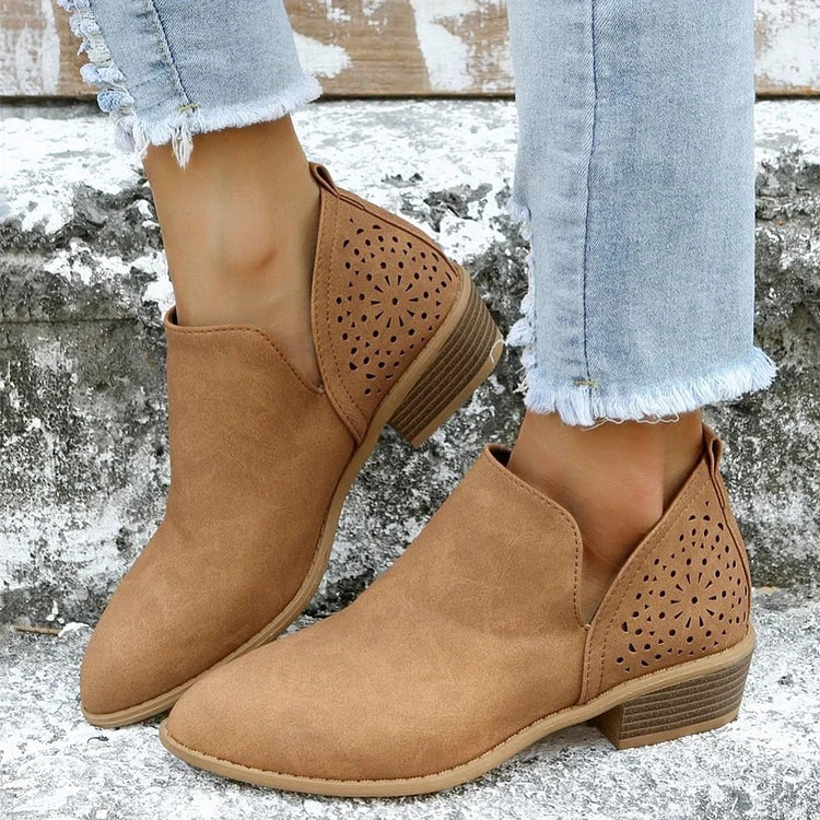 Wearclo | Women's Cutout Ankle Booties With Low Heel