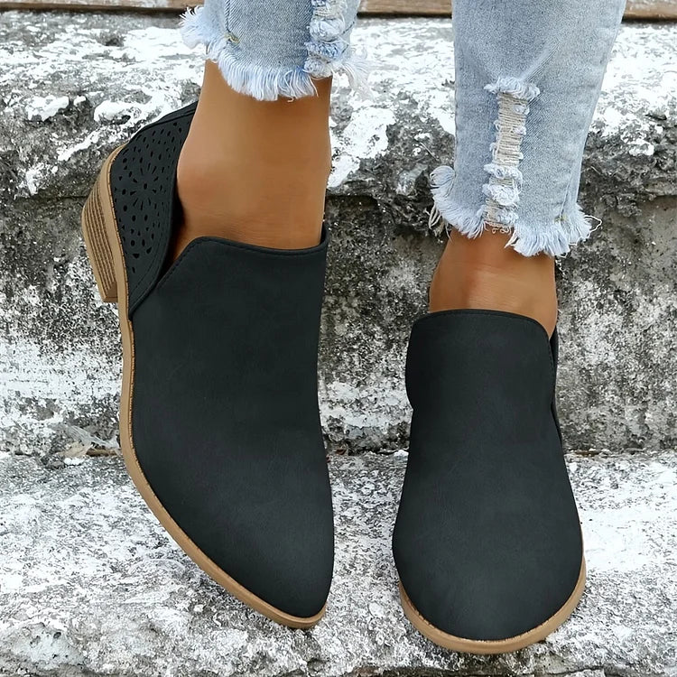 Wearclo | Women's Cutout Ankle Booties With Low Heel