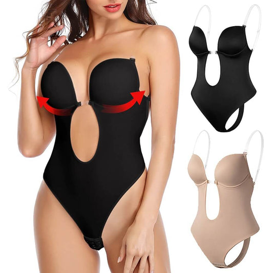 Wearclo | Women's Deep V Backless Bodysuit with Plunging Neckline