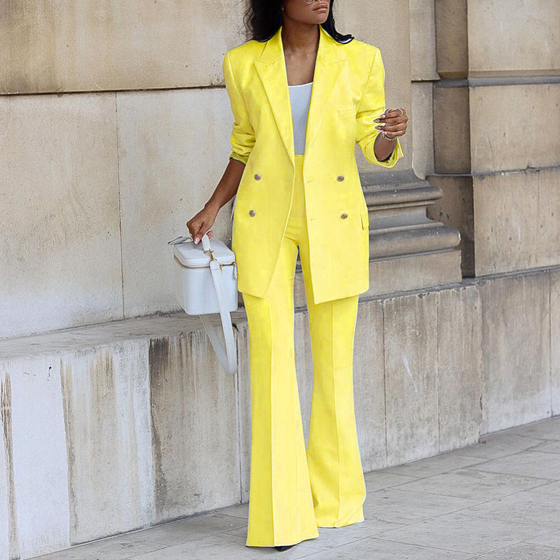 Wearclo | Women's Double-Breasted Blazer & Flared Trouser Set