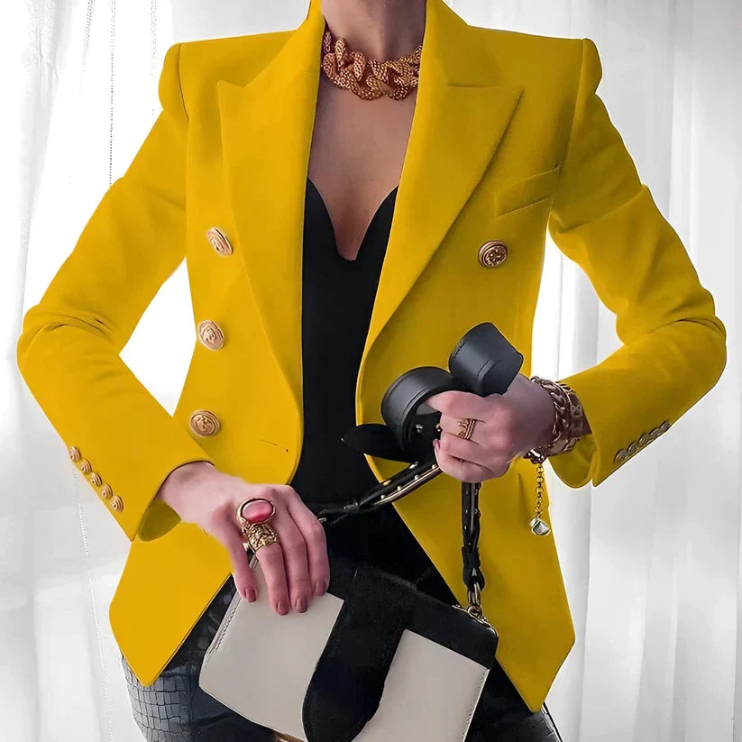Wearclo | Women's Double-Breasted Blazer with Gold Buttons