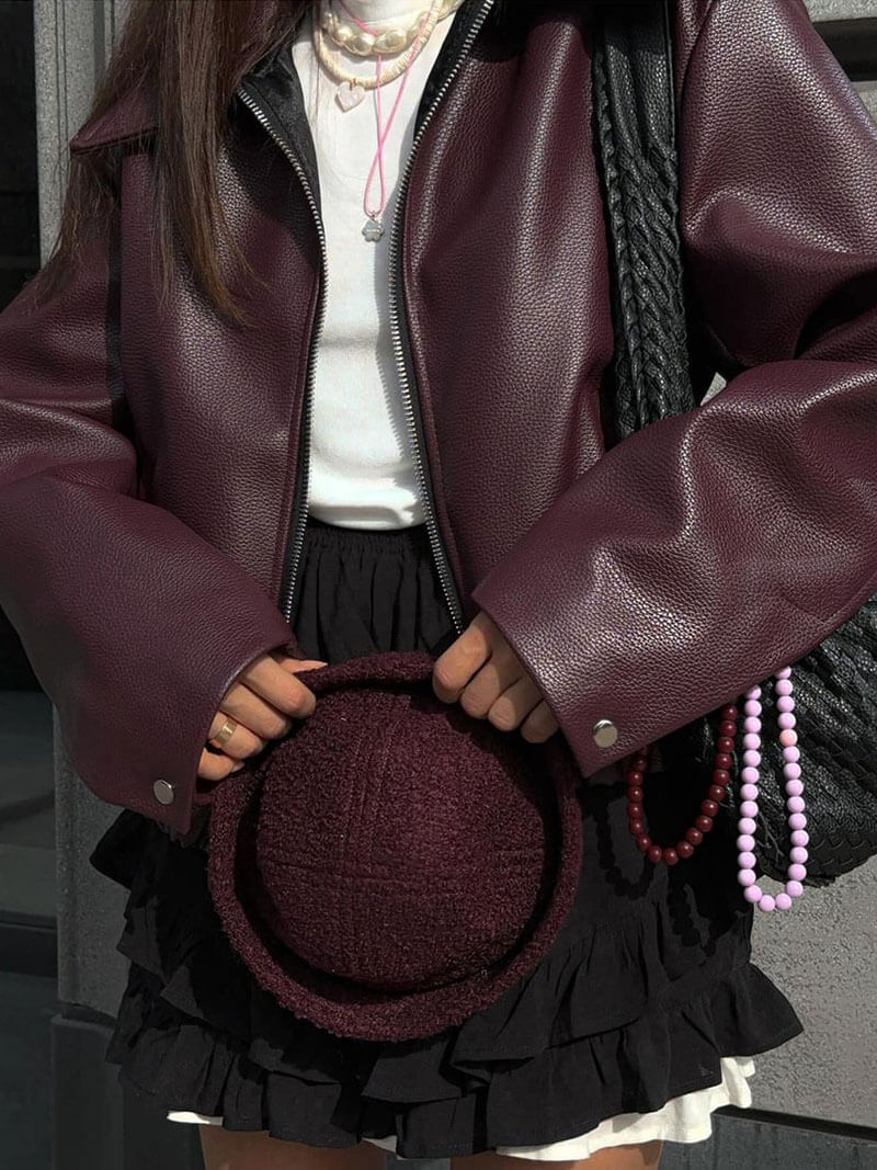 Wearclo | Women's Faux Leather Bomber Jacket with Zip Detail