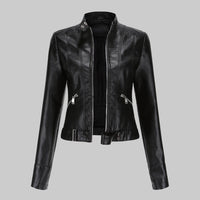 Wearclo | Women's Stand Collar Faux Leather Jacket