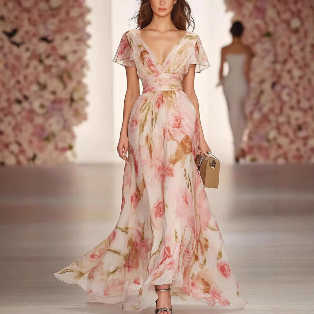 Wearclo | Women's Floral V-Neck Maxi Dress